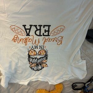 White Graphic T-Shirt with Orange and Black Print